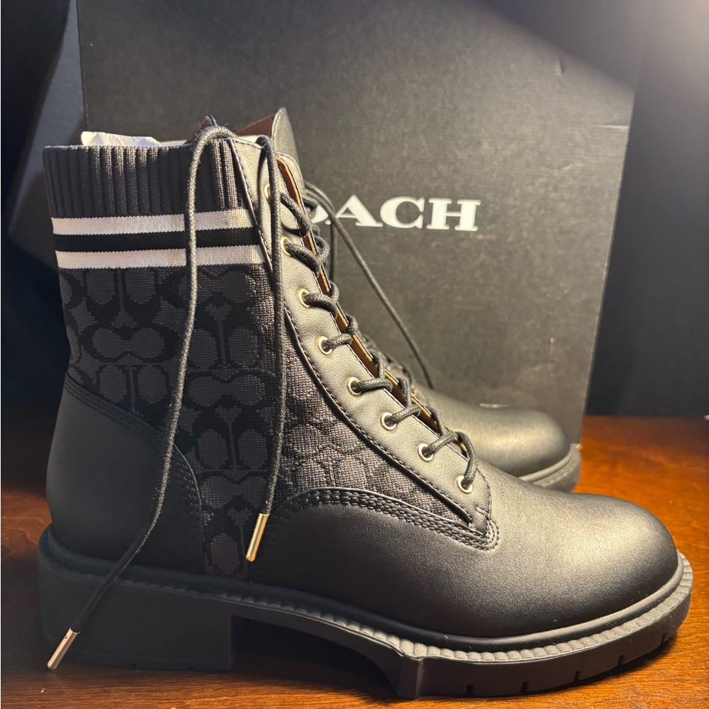 Coach Black Lace-Up Ankle Boots